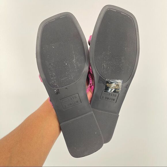 14th & Union Caite Pink Animal Print Square Toe Thong Slide Sandals Size 8.5 - Picture 12 of 16